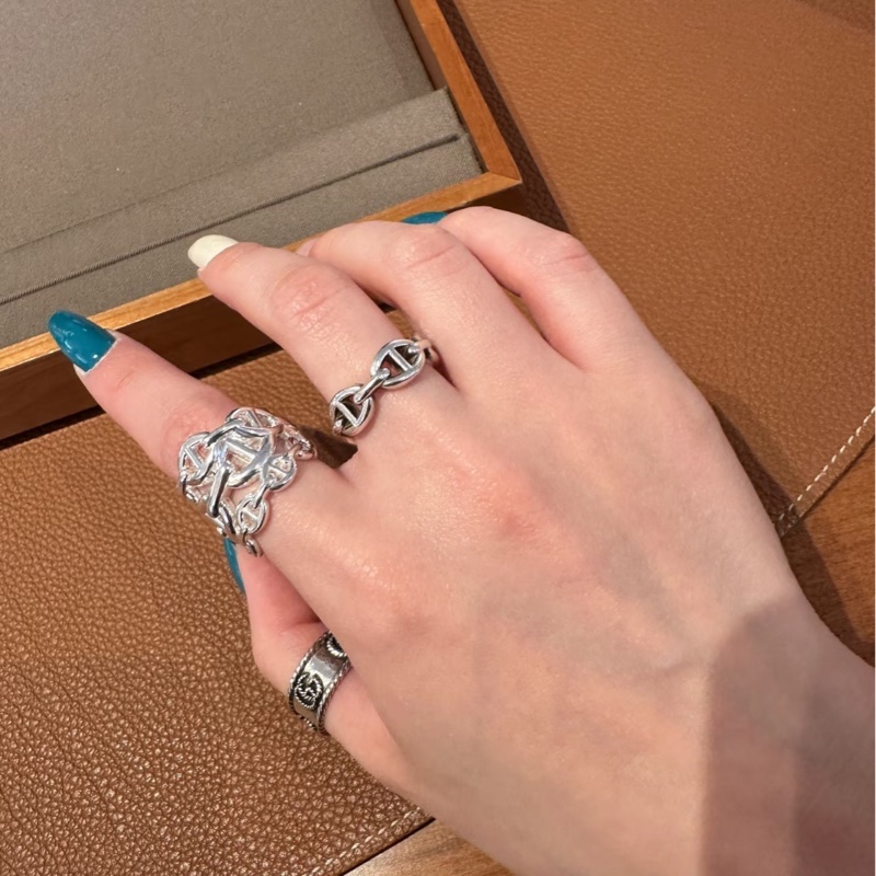 Hermes爱马仕 银饰猪鼻子戒指-4