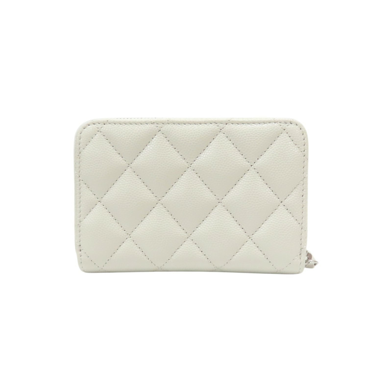 白灰色 菱格紋 荔枝牛皮 拉鍊 卡片零錢包-1