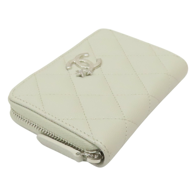 白灰色 菱格紋 荔枝牛皮 拉鍊 卡片零錢包-2