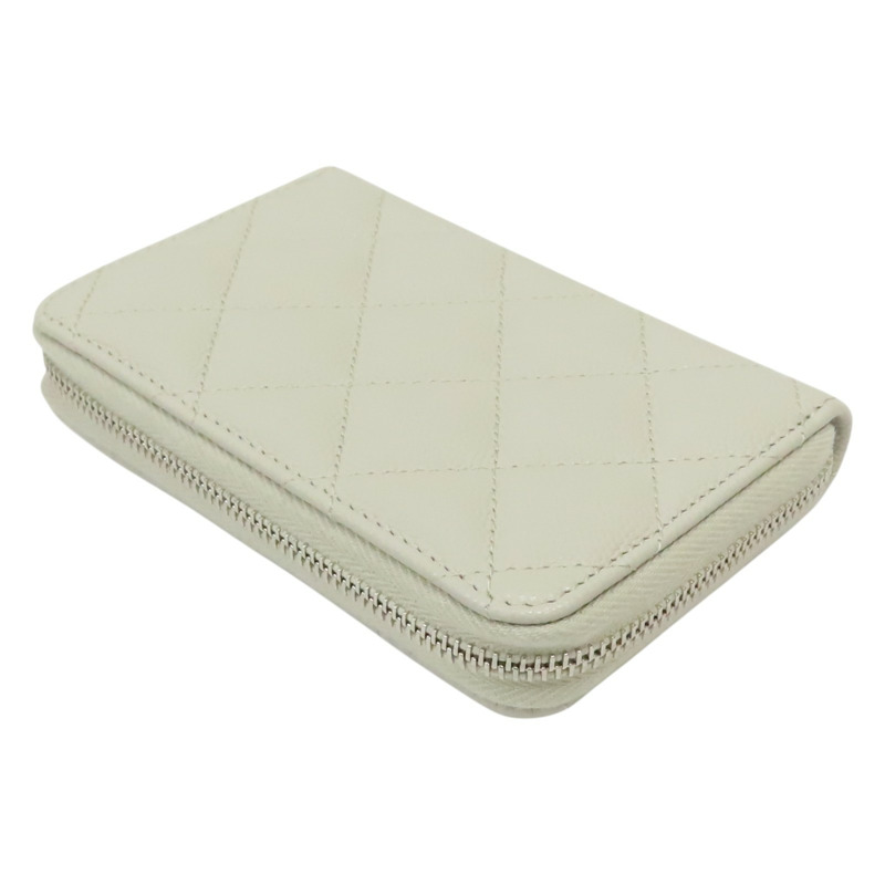 白灰色 菱格紋 荔枝牛皮 拉鍊 卡片零錢包-3