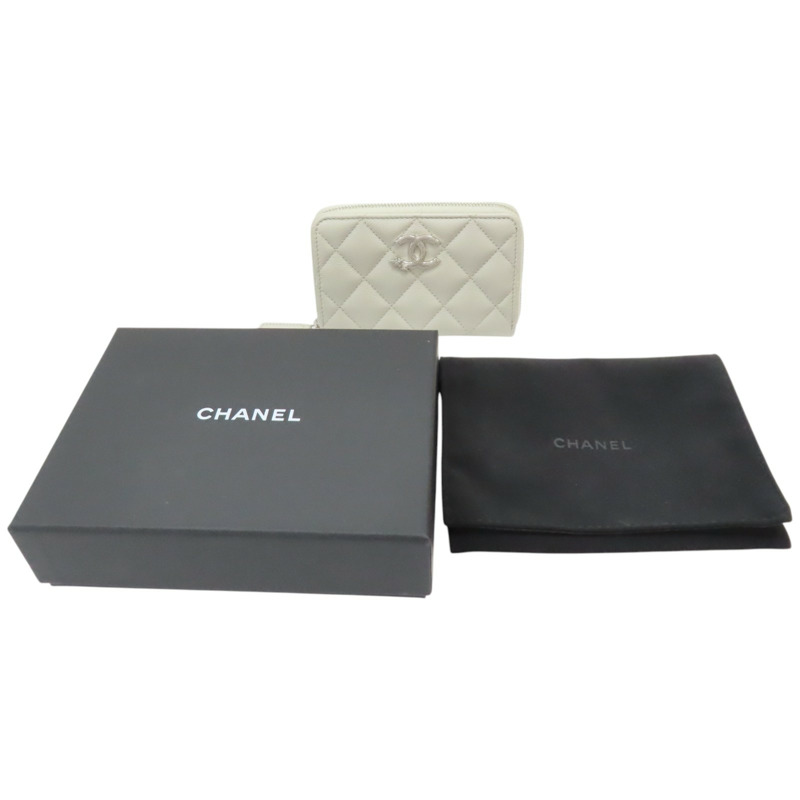 白灰色 菱格紋 荔枝牛皮 拉鍊 卡片零錢包-9