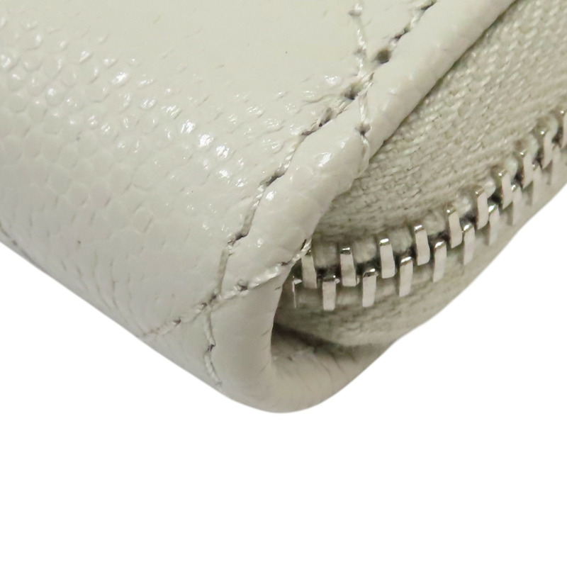 白灰色 菱格紋 荔枝牛皮 拉鍊 卡片零錢包-10