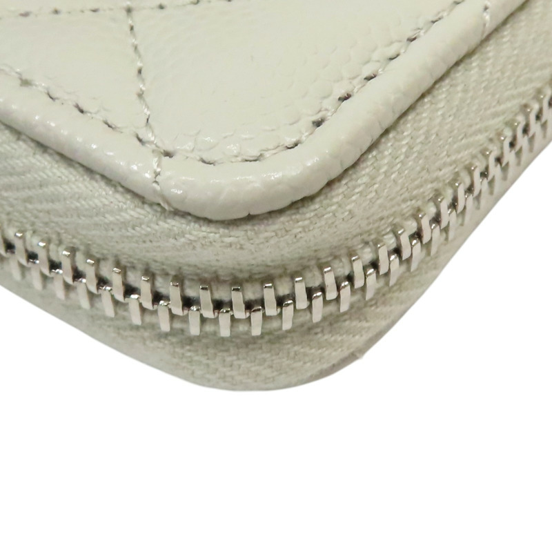 白灰色 菱格紋 荔枝牛皮 拉鍊 卡片零錢包-11