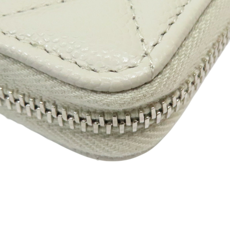 白灰色 菱格紋 荔枝牛皮 拉鍊 卡片零錢包-12