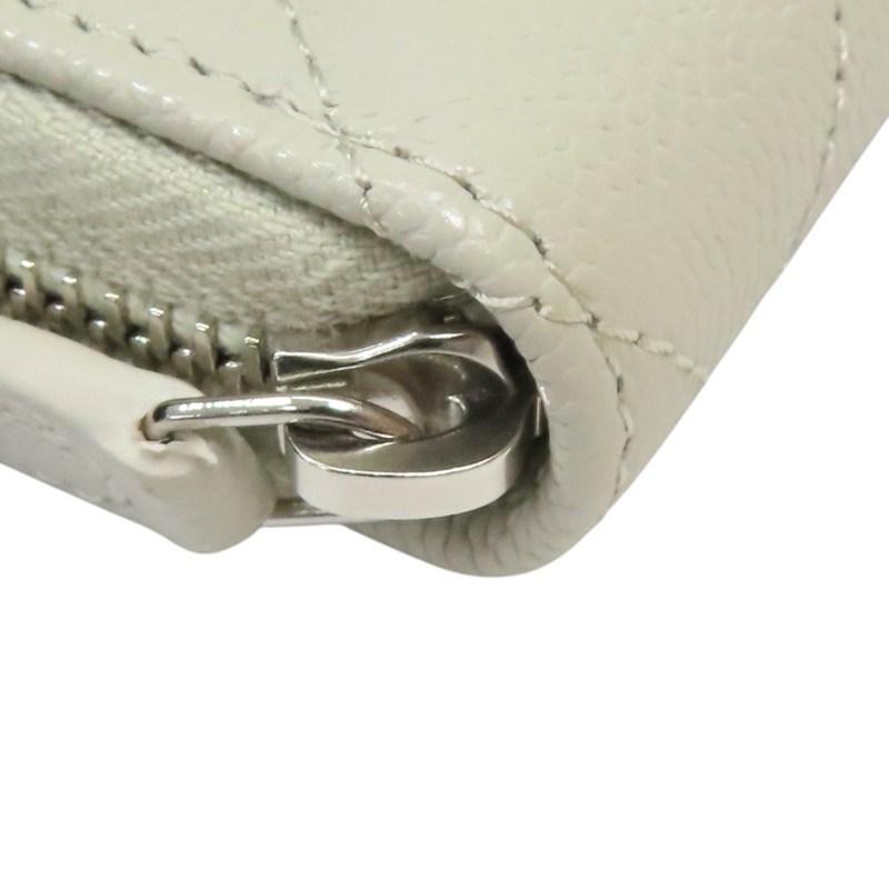 白灰色 菱格紋 荔枝牛皮 拉鍊 卡片零錢包-13