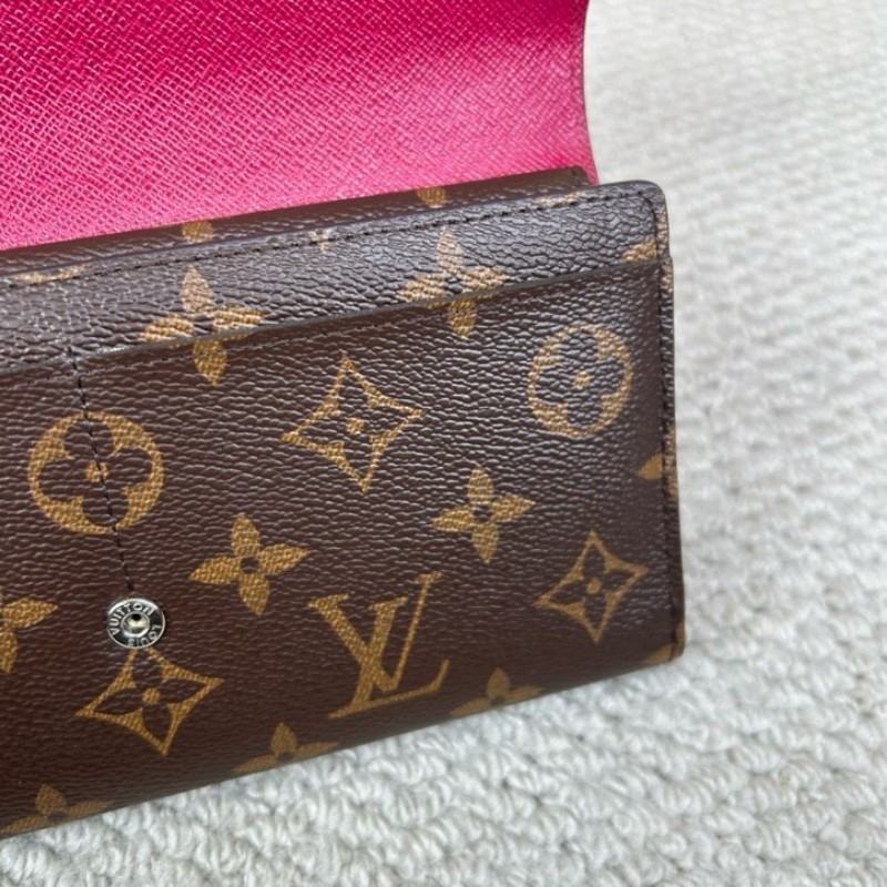 LV路易威登長款水波纹拼色折疊錢包 有刻字 經典老花拼玫紅色 容量大 卡位多 非常實用-3