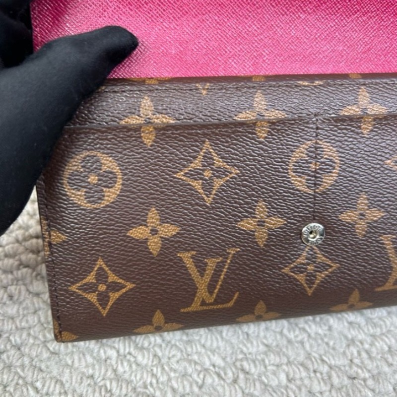 LV路易威登長款水波纹拼色折疊錢包 有刻字 經典老花拼玫紅色 容量大 卡位多 非常實用-4