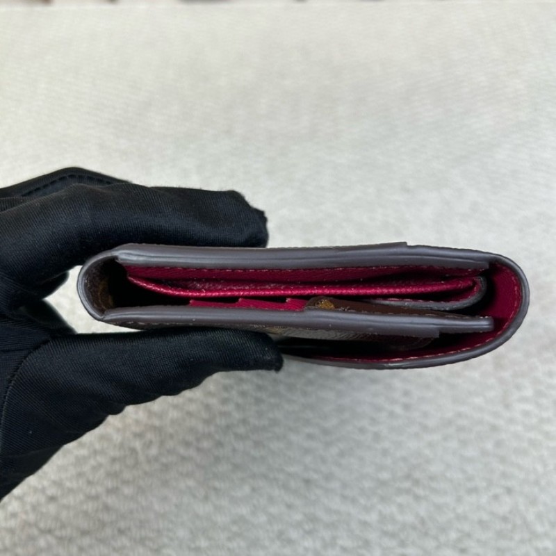 LV路易威登長款水波纹拼色折疊錢包 有刻字 經典老花拼玫紅色 容量大 卡位多 非常實用-7