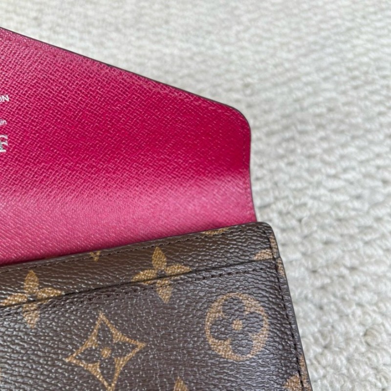 LV路易威登長款水波纹拼色折疊錢包 有刻字 經典老花拼玫紅色 容量大 卡位多 非常實用-11
