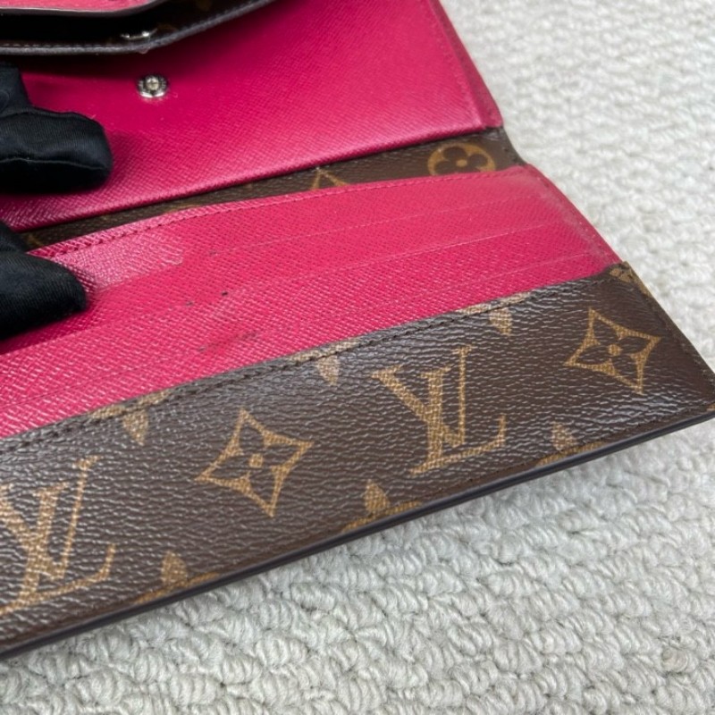 LV路易威登長款水波纹拼色折疊錢包 有刻字 經典老花拼玫紅色 容量大 卡位多 非常實用-14