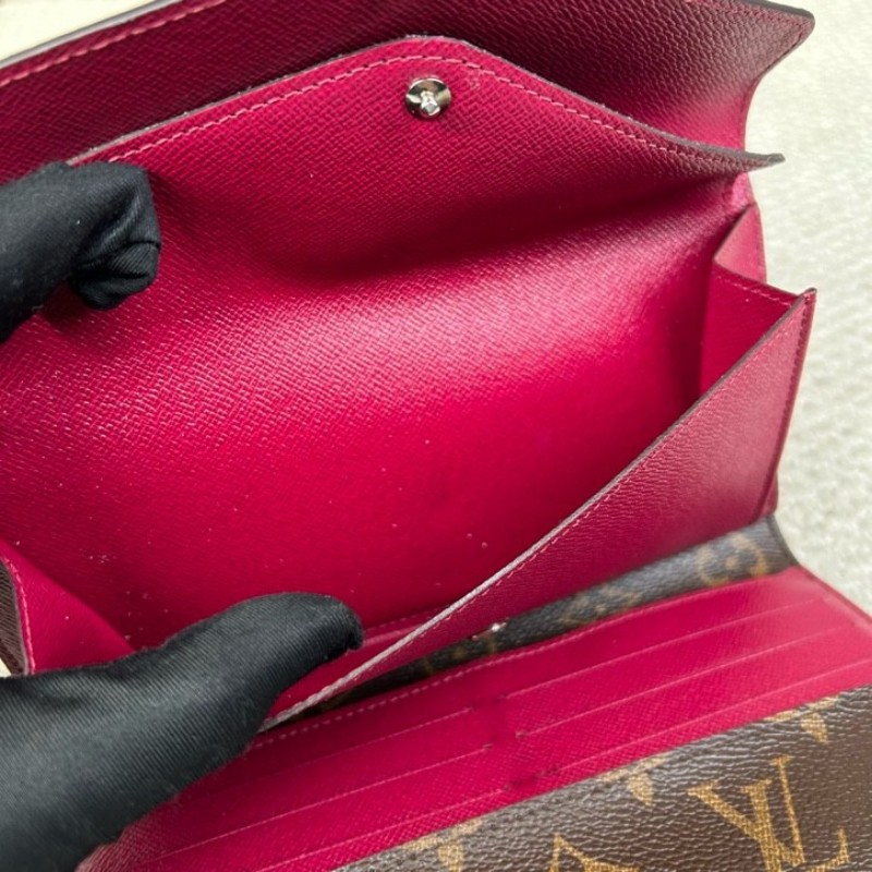 LV路易威登長款水波纹拼色折疊錢包 有刻字 經典老花拼玫紅色 容量大 卡位多 非常實用-16