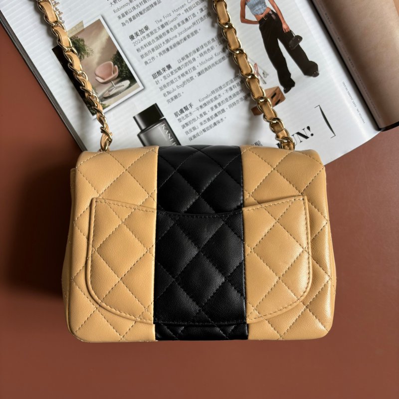 COCO 17 ::Chanel:: Mini Square Flap Bag  奶茶色x黑 拚色經典方胖雙色斜背練包 口蓋包-1