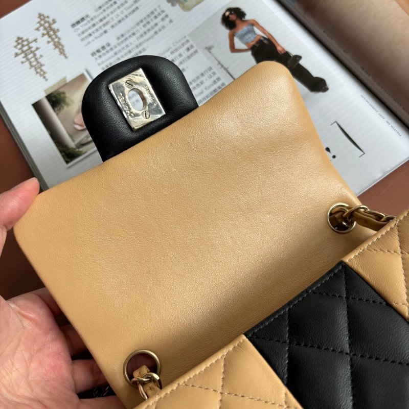 COCO 17 ::Chanel:: Mini Square Flap Bag  奶茶色x黑 拚色經典方胖雙色斜背練包 口蓋包-10