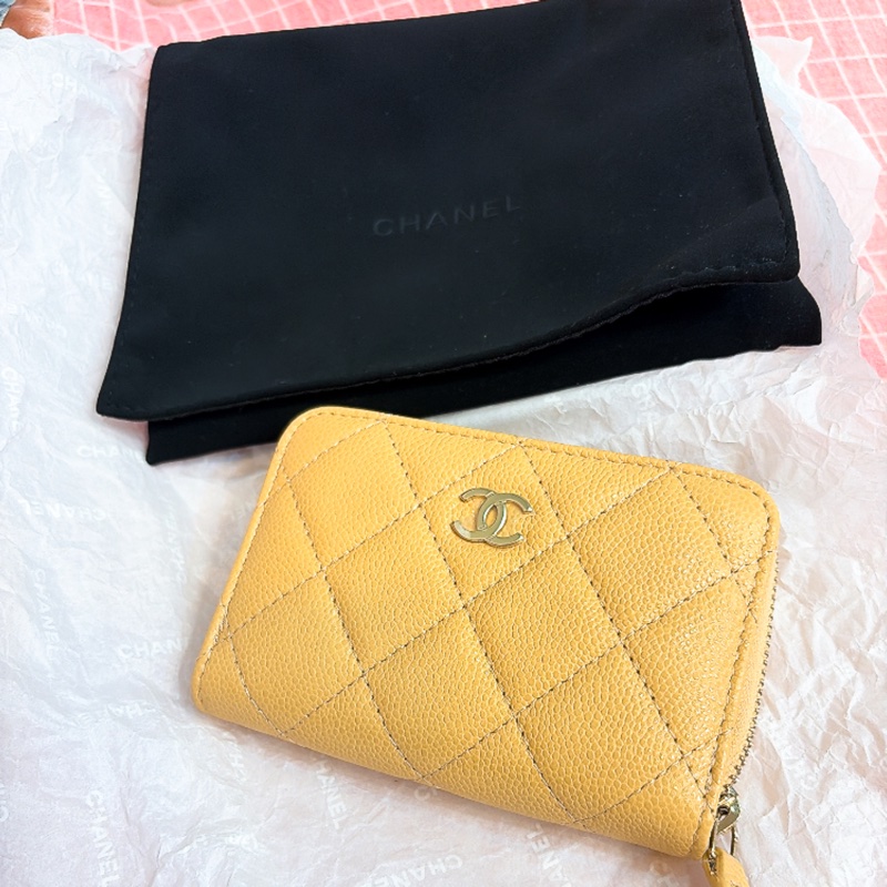 Chanel 淡黃 拉鏈卡夾（內零錢袋）-0