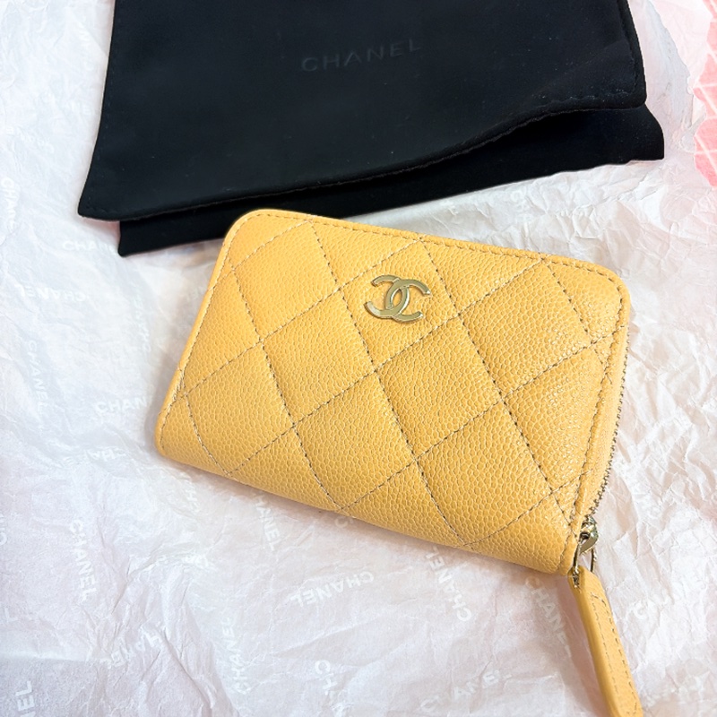 Chanel 淡黃 拉鏈卡夾（內零錢袋）-4
