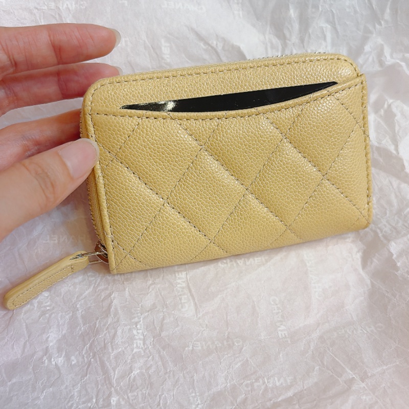 Chanel 淡黃 拉鏈卡夾（內零錢袋）-5