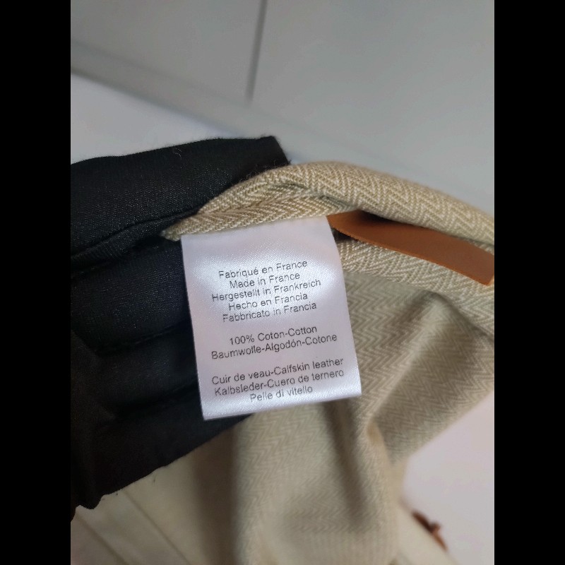 Hermes 金棕皮米白底黑字布斜背包 Aline Groom-14