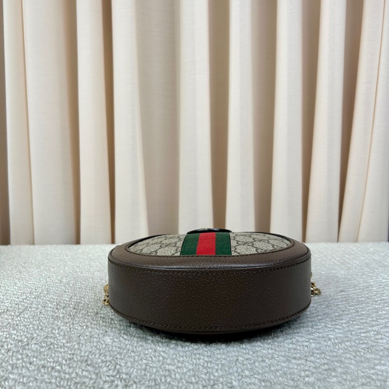 古馳Gucci Ophidia圓餅包 經典老花拼皮 紅綠條紋 金色鏈條 可單肩可斜挎 容量日常夠用 通勤約會都能背 日常百搭-1