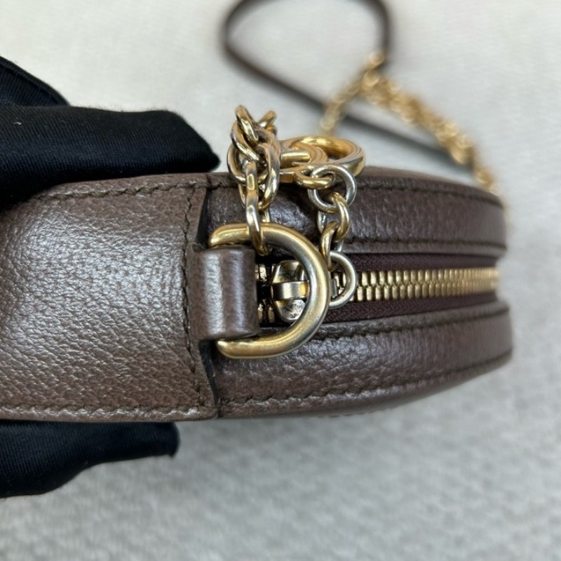 古馳Gucci Ophidia圓餅包 經典老花拼皮 紅綠條紋 金色鏈條 可單肩可斜挎 容量日常夠用 通勤約會都能背 日常百搭-12