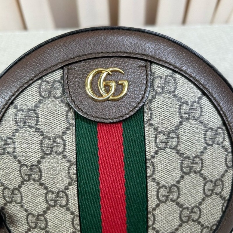 古馳Gucci Ophidia圓餅包 經典老花拼皮 紅綠條紋 金色鏈條 可單肩可斜挎 容量日常夠用 通勤約會都能背 日常百搭-13