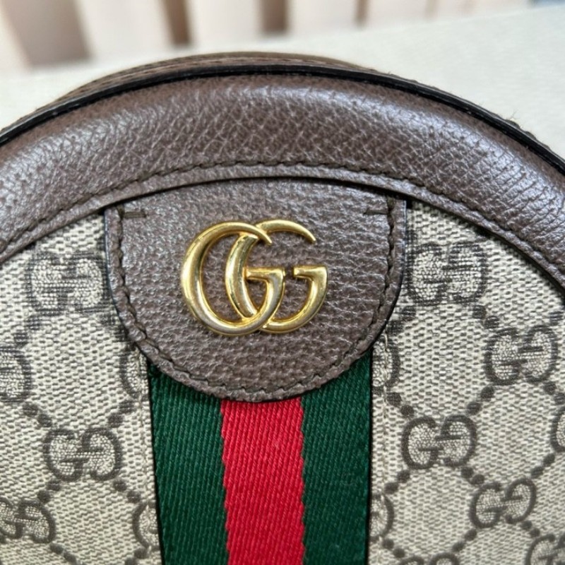 古馳Gucci Ophidia圓餅包 經典老花拼皮 紅綠條紋 金色鏈條 可單肩可斜挎 容量日常夠用 通勤約會都能背 日常百搭-16