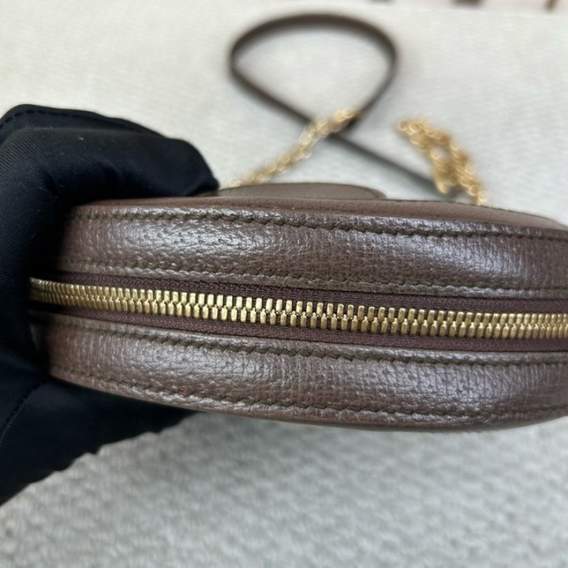 古馳Gucci Ophidia圓餅包 經典老花拼皮 紅綠條紋 金色鏈條 可單肩可斜挎 容量日常夠用 通勤約會都能背 日常百搭-18