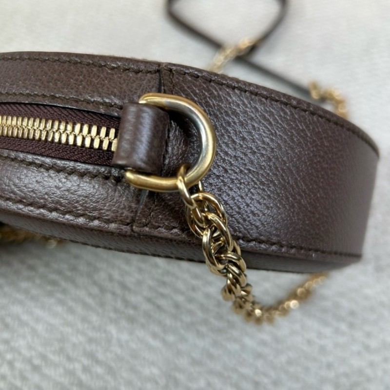 古馳Gucci Ophidia圓餅包 經典老花拼皮 紅綠條紋 金色鏈條 可單肩可斜挎 容量日常夠用 通勤約會都能背 日常百搭-19