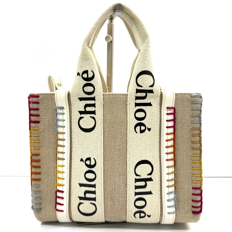 CHLOE 帆布刺繡WOODY SMALL手提斜背2way包-0