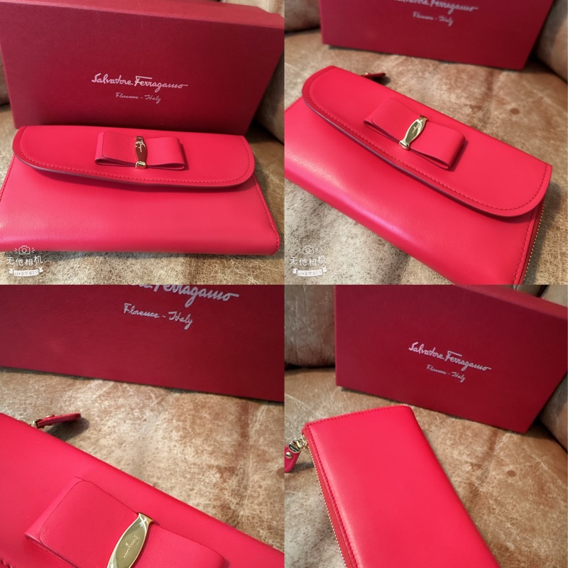 未使用 經典Salvatore Ferragamo（桃紅長夾）-6