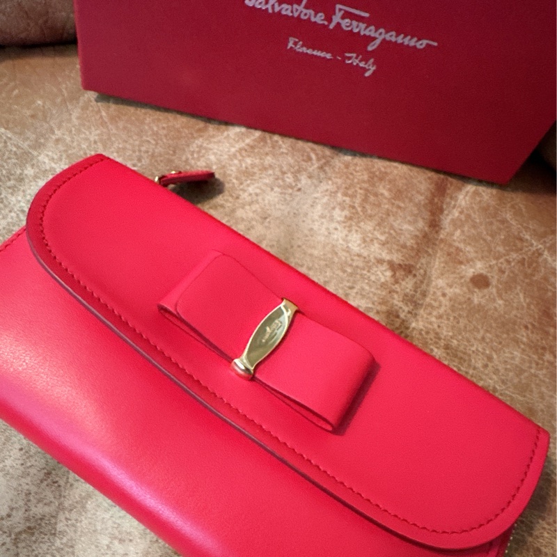 未使用 經典Salvatore Ferragamo（桃紅長夾）-10