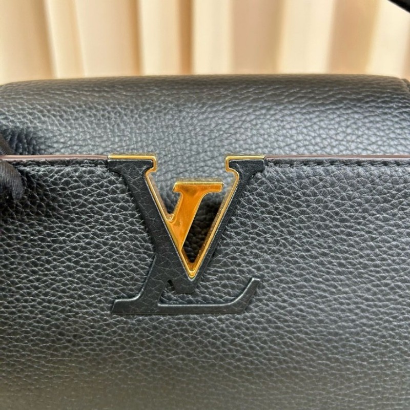 LV路易威登Capucines卡普辛黑金手提包 牛皮 金色五金 內裡玫紅色 容量大 有質感 日常通勤百搭-12