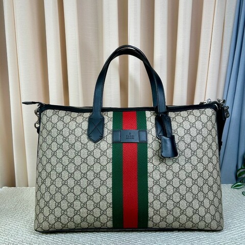 Gucci古馳 Ophidia老花托特包 經典紅綠織帶 米色GG Supreme帆布 黑色皮邊 內裡乾淨 有肩帶 可單肩可斜挎可手提 容量大 日常通勤、出門都很實用