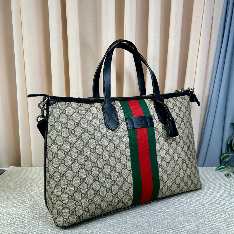 Gucci古馳 Ophidia老花托特包 經典紅綠織帶 米色GG Supreme帆布 黑色皮邊 內裡乾淨 有肩帶 可單肩可斜挎可手提 容量大 日常通勤、出門都很實用-2