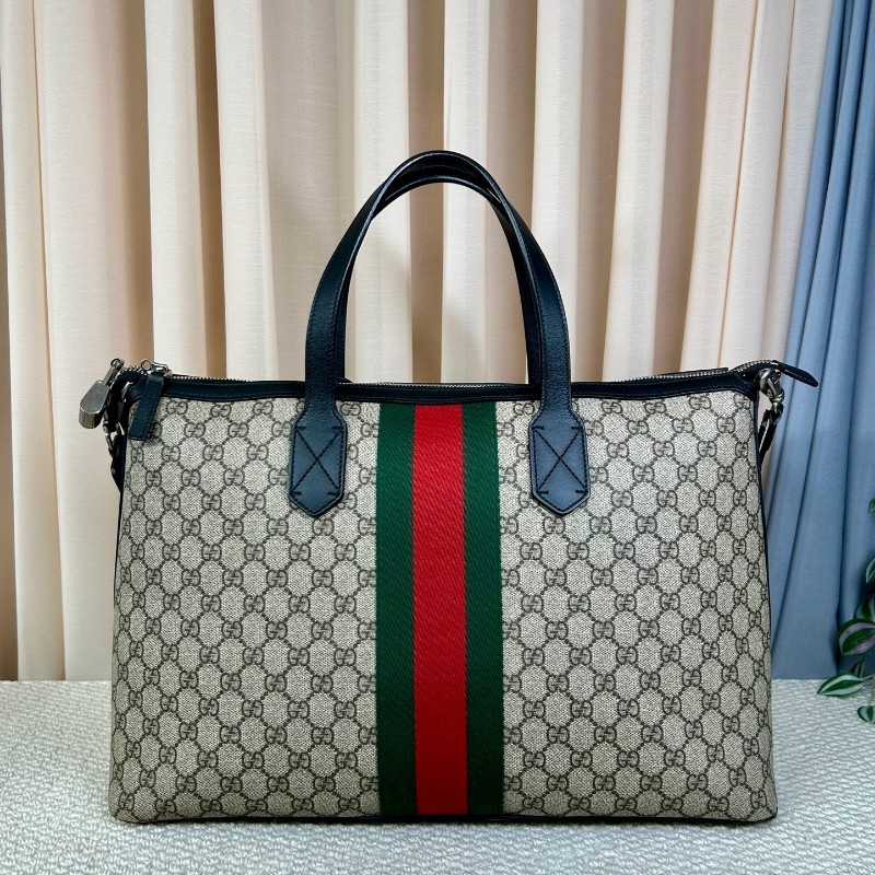 Gucci古馳 Ophidia老花托特包 經典紅綠織帶 米色GG Supreme帆布 黑色皮邊 內裡乾淨 有肩帶 可單肩可斜挎可手提 容量大 日常通勤、出門都很實用-6