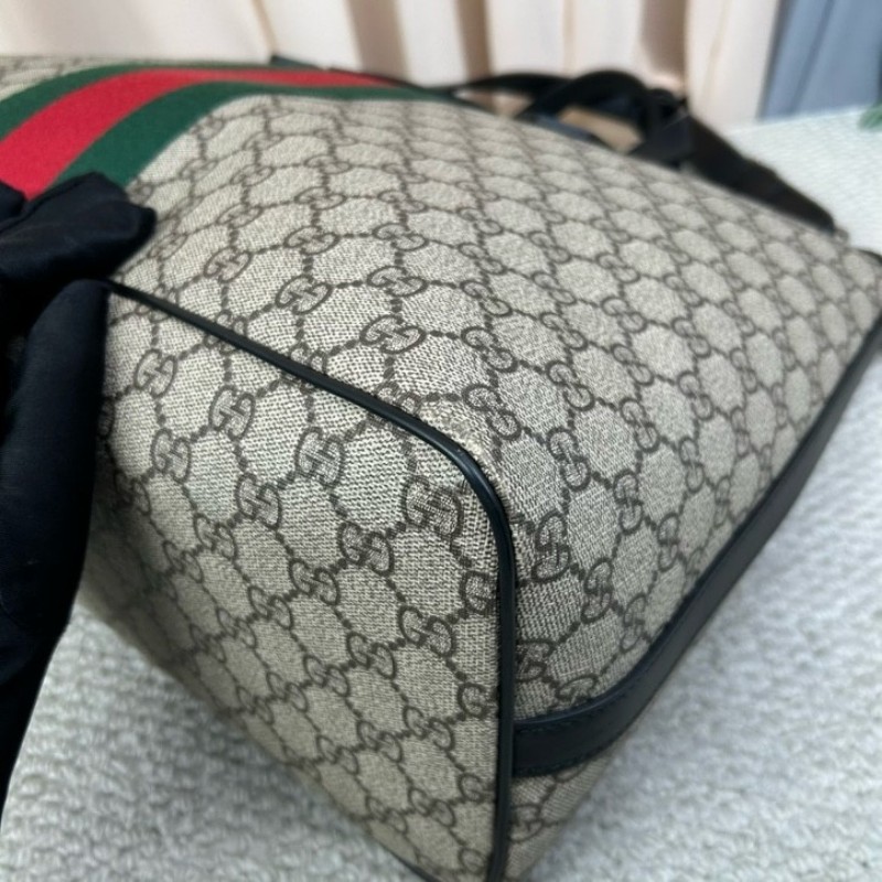 Gucci古馳 Ophidia老花托特包 經典紅綠織帶 米色GG Supreme帆布 黑色皮邊 內裡乾淨 有肩帶 可單肩可斜挎可手提 容量大 日常通勤、出門都很實用-8