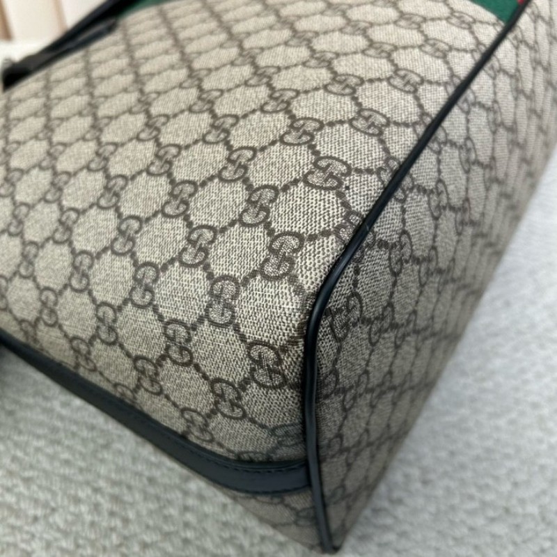 Gucci古馳 Ophidia老花托特包 經典紅綠織帶 米色GG Supreme帆布 黑色皮邊 內裡乾淨 有肩帶 可單肩可斜挎可手提 容量大 日常通勤、出門都很實用-10