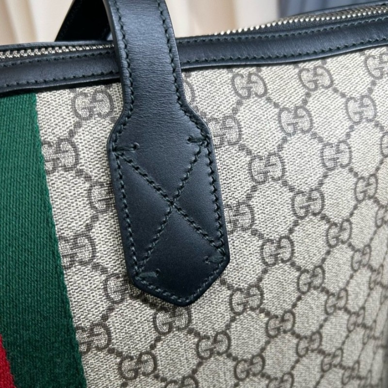 Gucci古馳 Ophidia老花托特包 經典紅綠織帶 米色GG Supreme帆布 黑色皮邊 內裡乾淨 有肩帶 可單肩可斜挎可手提 容量大 日常通勤、出門都很實用-12