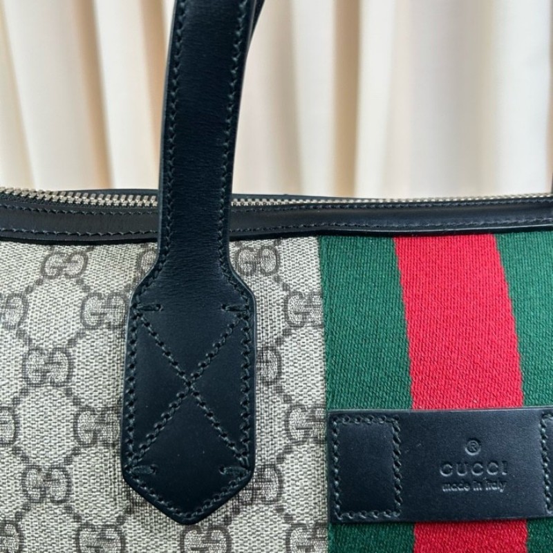 Gucci古馳 Ophidia老花托特包 經典紅綠織帶 米色GG Supreme帆布 黑色皮邊 內裡乾淨 有肩帶 可單肩可斜挎可手提 容量大 日常通勤、出門都很實用-15