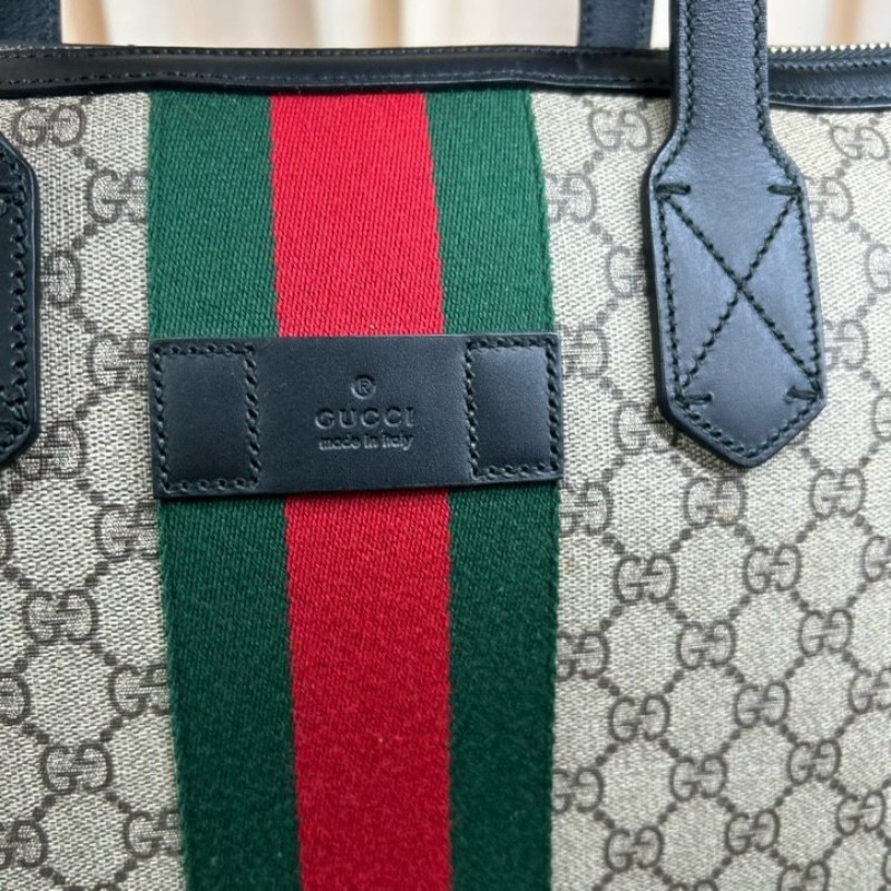 Gucci古馳 Ophidia老花托特包 經典紅綠織帶 米色GG Supreme帆布 黑色皮邊 內裡乾淨 有肩帶 可單肩可斜挎可手提 容量大 日常通勤、出門都很實用-16