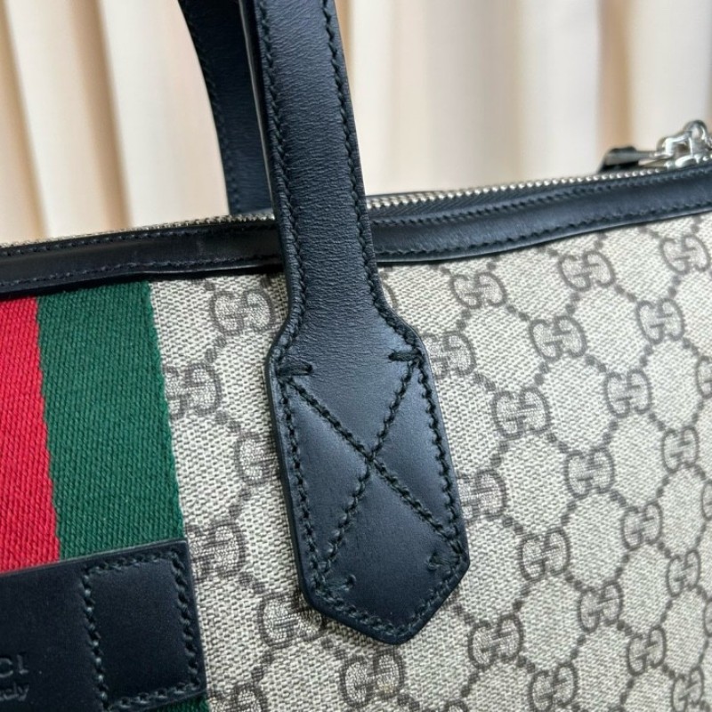 Gucci古馳 Ophidia老花托特包 經典紅綠織帶 米色GG Supreme帆布 黑色皮邊 內裡乾淨 有肩帶 可單肩可斜挎可手提 容量大 日常通勤、出門都很實用-17