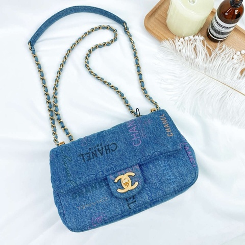 香奈兒/Chanel Cf單肩包 塗鴉印花丹寧牛仔包