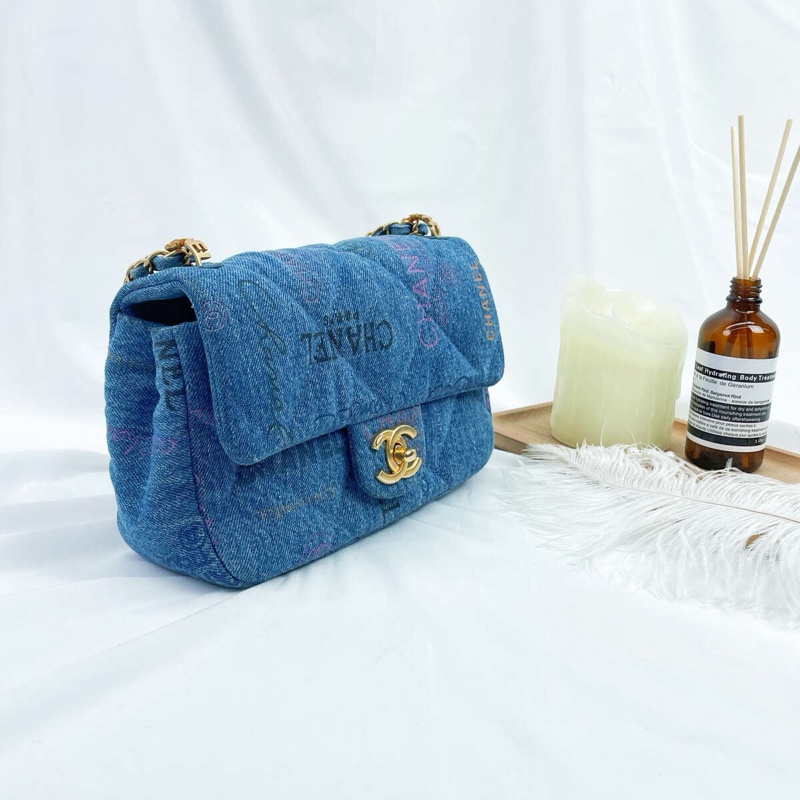 香奈兒/Chanel Cf單肩包 塗鴉印花丹寧牛仔包-10