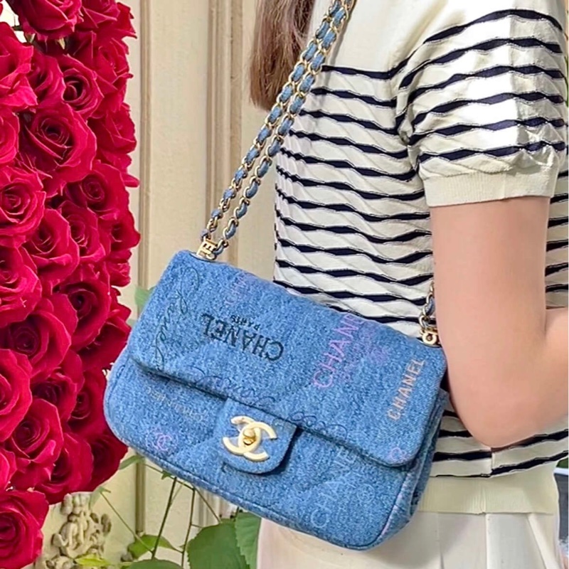 香奈兒/Chanel Cf單肩包 塗鴉印花丹寧牛仔包-12