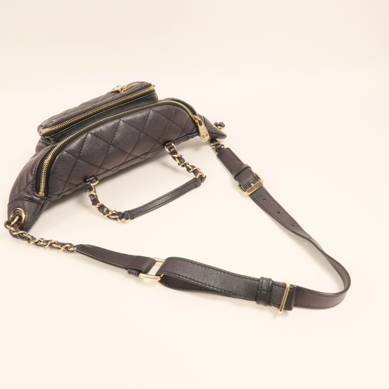 CHANEL 牛皮皮革Waist Bag金扣鏈帶腰包-7