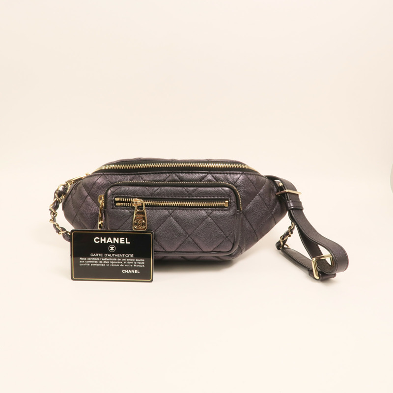 CHANEL 牛皮皮革Waist Bag金扣鏈帶腰包-9