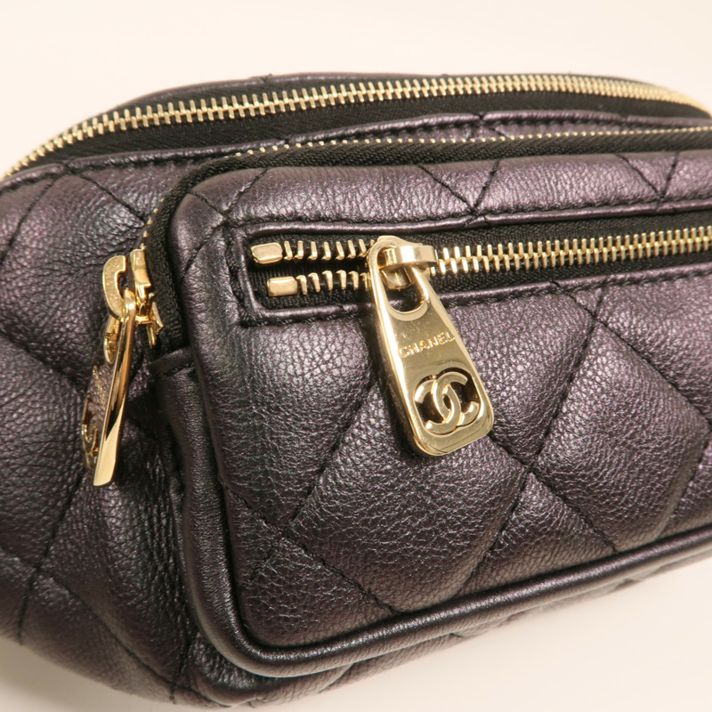 CHANEL 牛皮皮革Waist Bag金扣鏈帶腰包-10