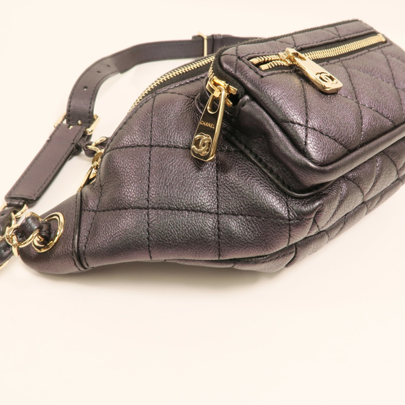 CHANEL 牛皮皮革Waist Bag金扣鏈帶腰包-13
