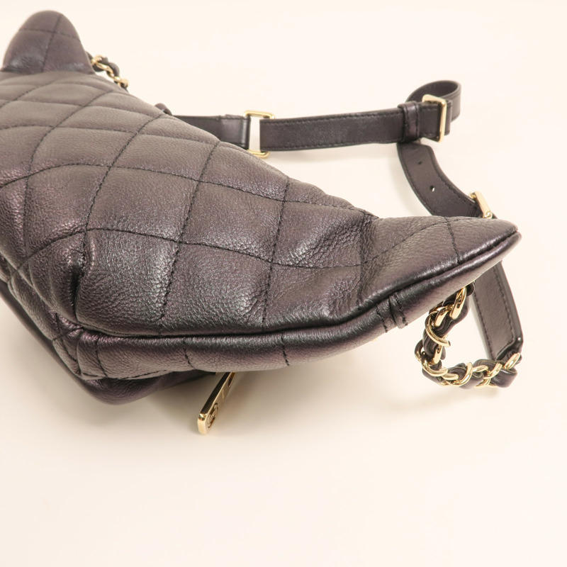 CHANEL 牛皮皮革Waist Bag金扣鏈帶腰包-14