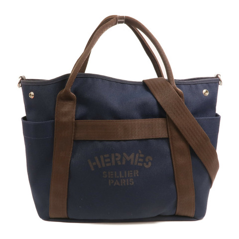 HERMES 【Hermes Fair】帆布Grooming Bag銀扣手挽肩背兩用袋