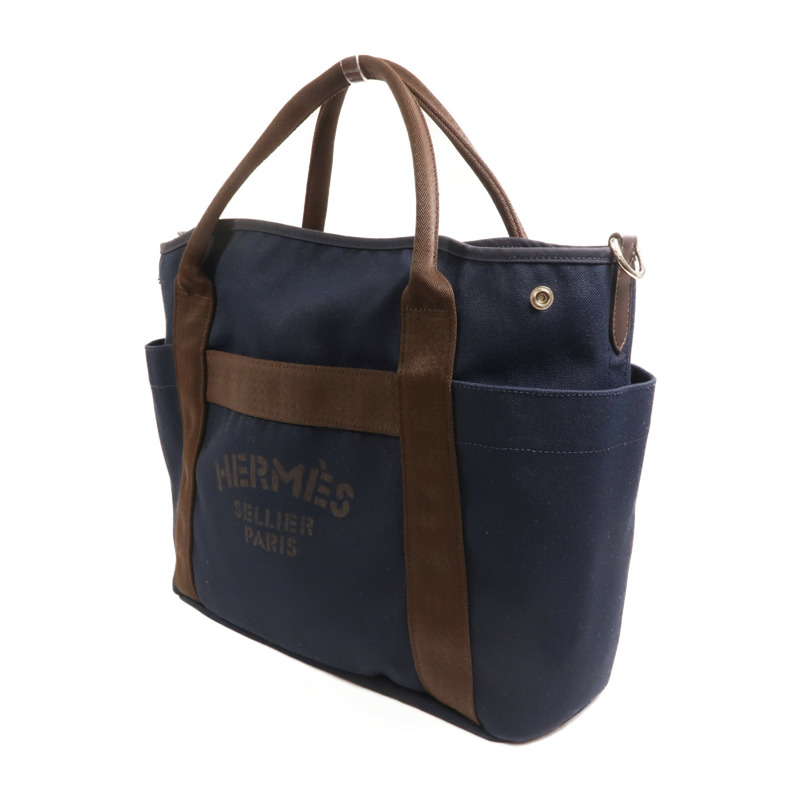 HERMES 【Hermes Fair】帆布Grooming Bag銀扣手挽肩背兩用袋-2